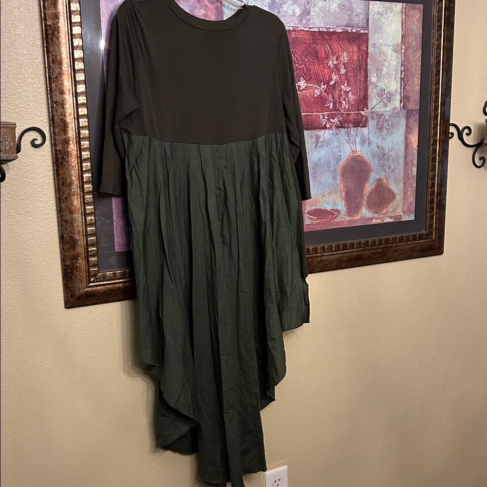 Olive Green Women’s Asymmetric Draped Top - Picture 3 of 3